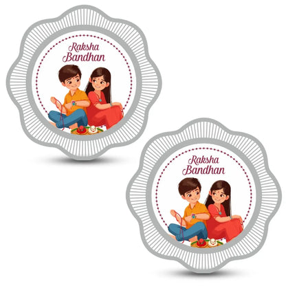 Happy Raksha Bandhan Box, 5gm Floral Silver Coin (Set of 2) With Rakhi Card - 999 Purity Silver Coin