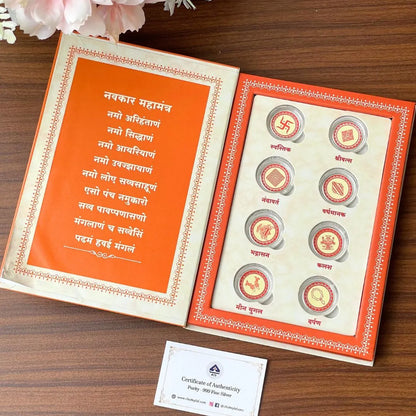 Ashtamangala, Silver, Folder Box, 8 Coin (1 gm Each), 999 Purity Silver Coins