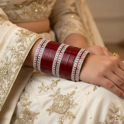 Pure Pearl Classic Heritage Diamond Maroon Chooda Set of 31