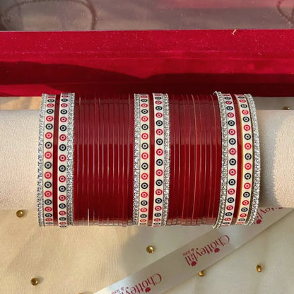 Pure Pearl Classic Heritage Diamond Maroon Chooda Set of 31