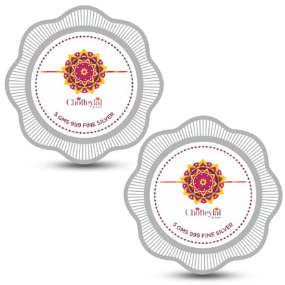 Happy Raksha Bandhan Box, 5gm Floral Silver Coin (Set of 2) With Rakhi Card - 999 Purity Silver Coin