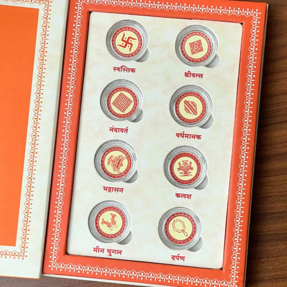 Ashtamangala, Silver, Folder Box, 8 Coin (1 gm Each), 999 Purity Silver Coins