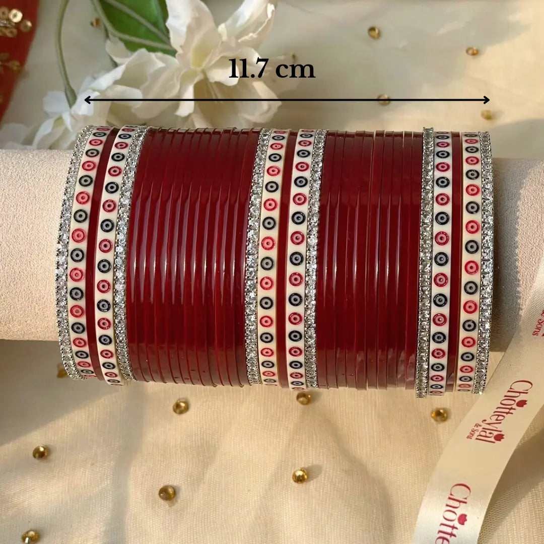 Pure Pearl Classic Heritage Diamond Maroon Chooda Set of 31