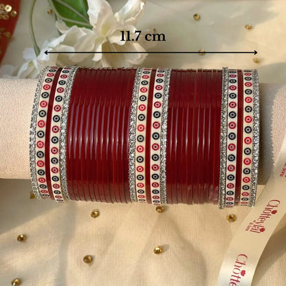 Pure Pearl Classic Heritage Diamond Maroon Chooda Set of 31
