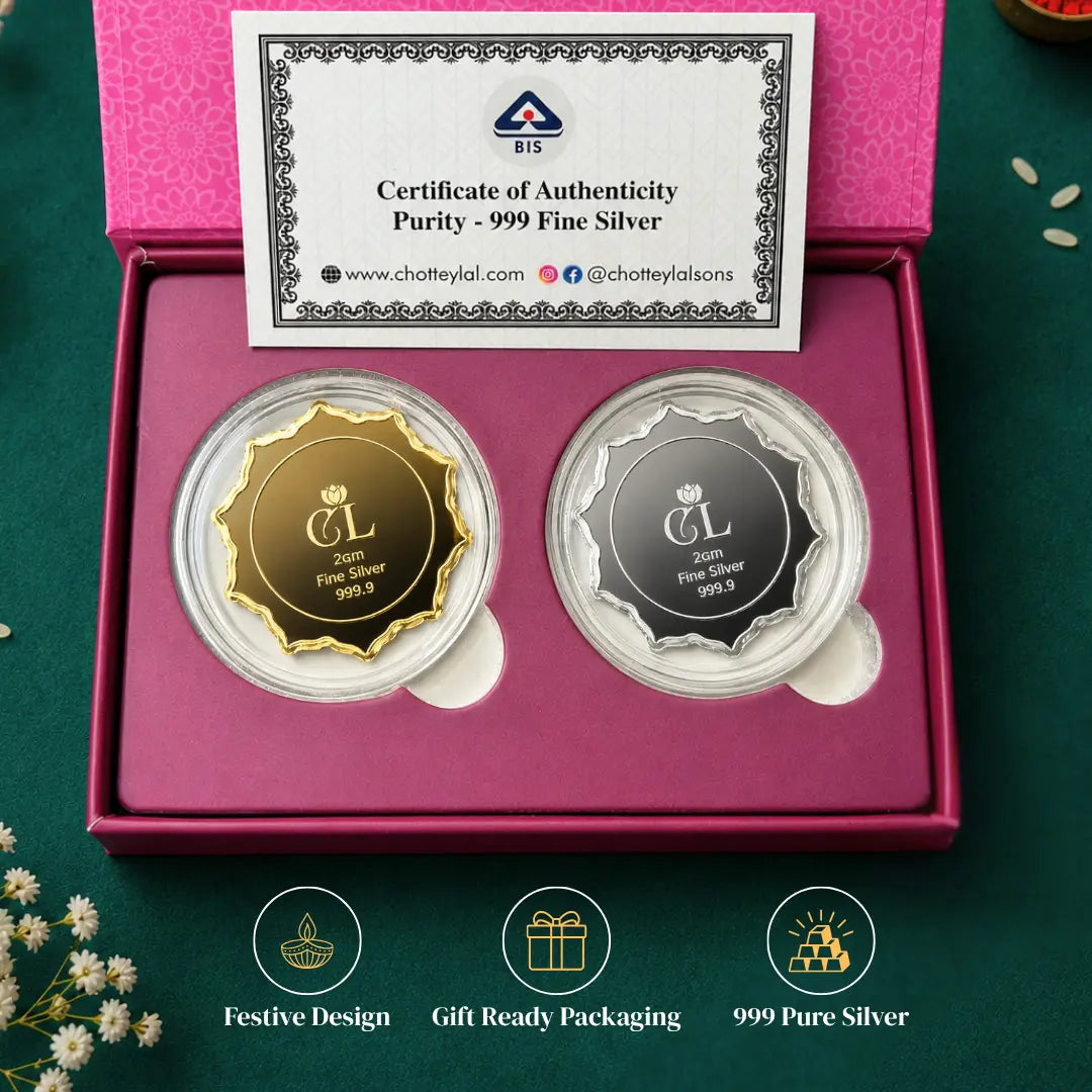 Elegant Twin 999 Pure Silver Coin Gift Set for Rakhi
