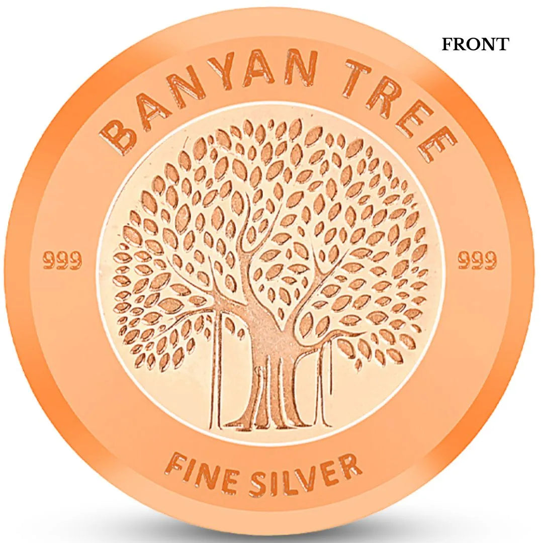 Banyan Tree Design, Tri-Color Finish, Round Shape, Set of 3 Coins (3 Gram Each), White Box, 999 Purity Silver Coin - Ready To Ship