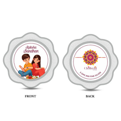 Happy Raksha Bandhan Box, 5gm Floral Silver Coin (Set of 2) With Rakhi Card - 999 Purity Silver Coin