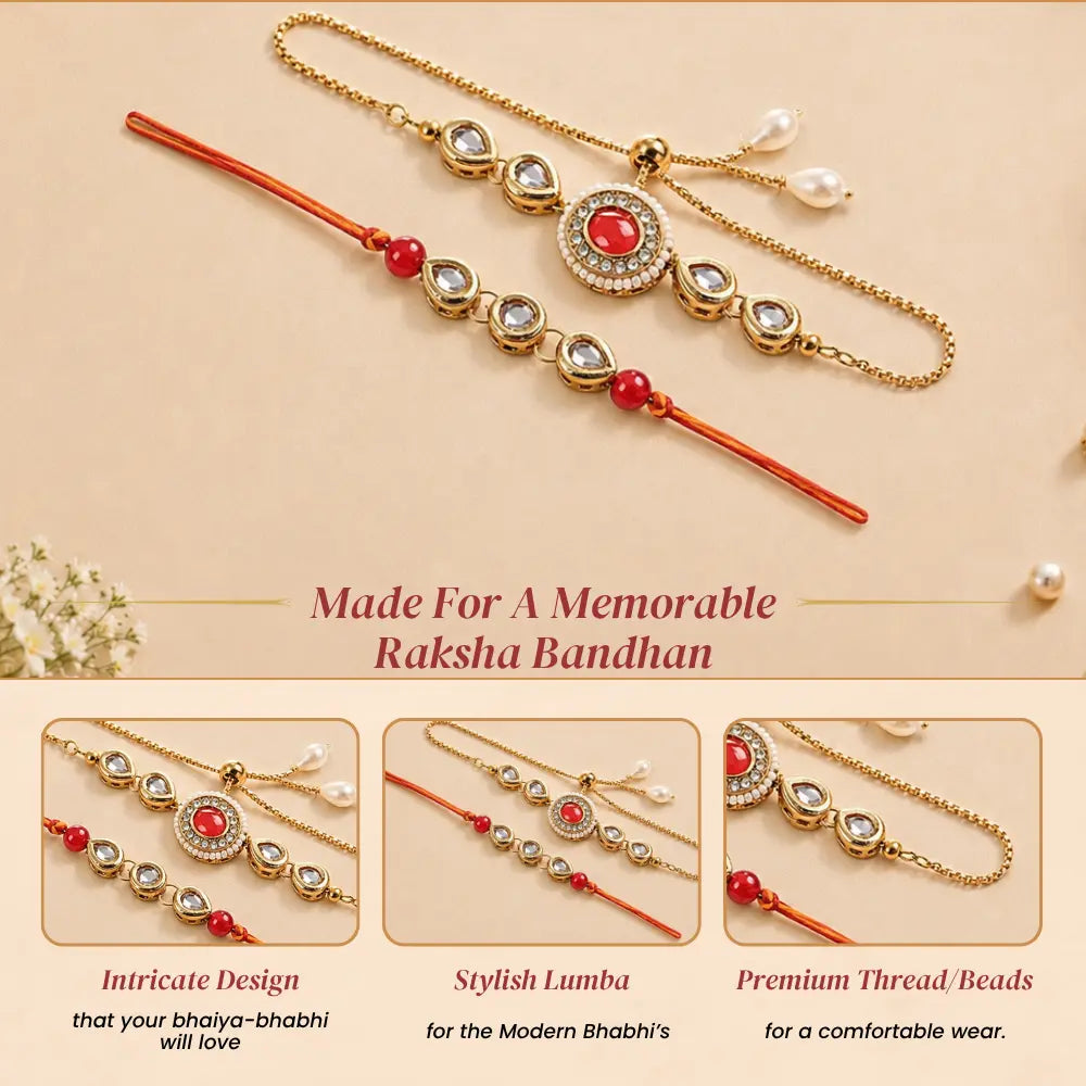 Pair Rakhi - Beatiful Kundan Oval Shape Rakhi