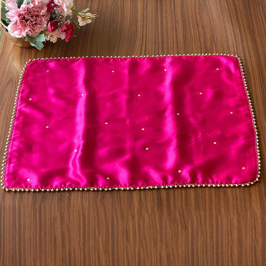 Pink Rectangular Placement Mats With Golden Bead Border - Plain