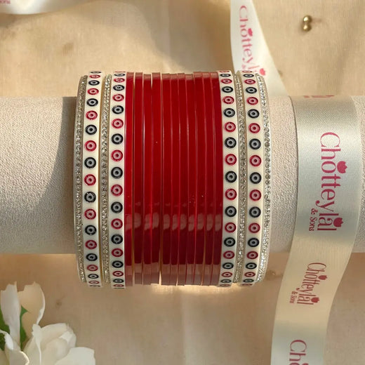 Pure Pearl Classic Heritage Diamond Maroon Chooda Set of 15