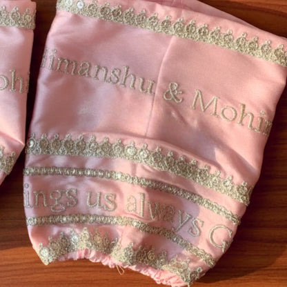 Blessings Always Guruji Baby Pink Chooda Cover – Customizable Satin Bridal Cover