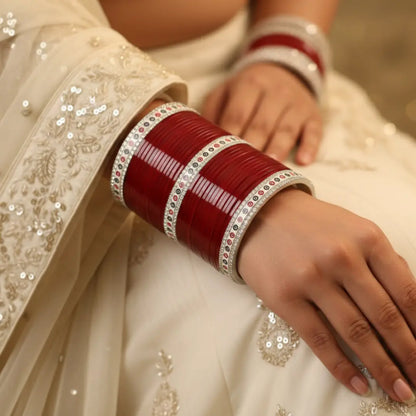 Pure Pearl Classic Diamond Maroon Chooda Set of 31