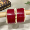 Punjabi Deep Red Chuda Design With Pearl Bangles