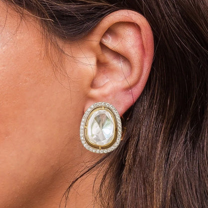 Classic Heritage Polki Earrings - 22K Gold Plated, 92.5 Pure Silver Base