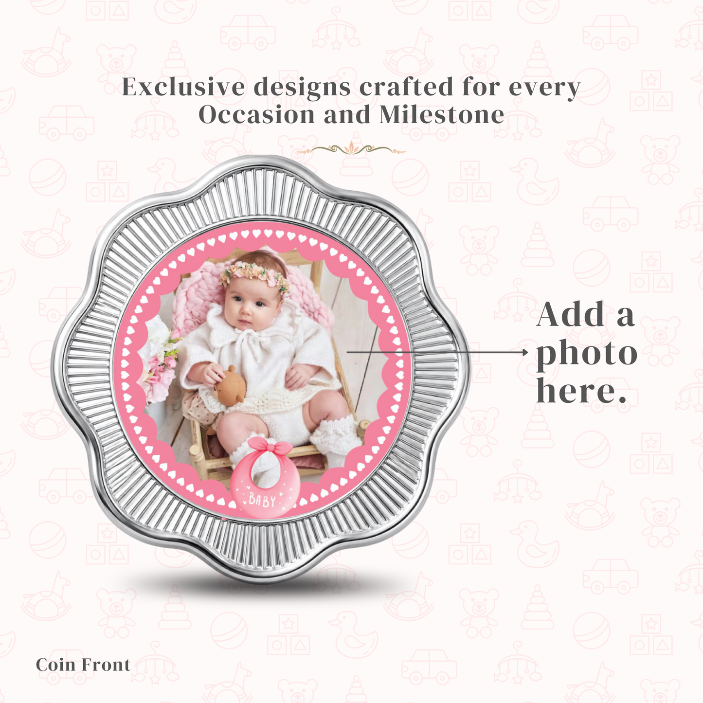 It's A Girl Silver Coin For Baby Announcements - Add Photo & Name