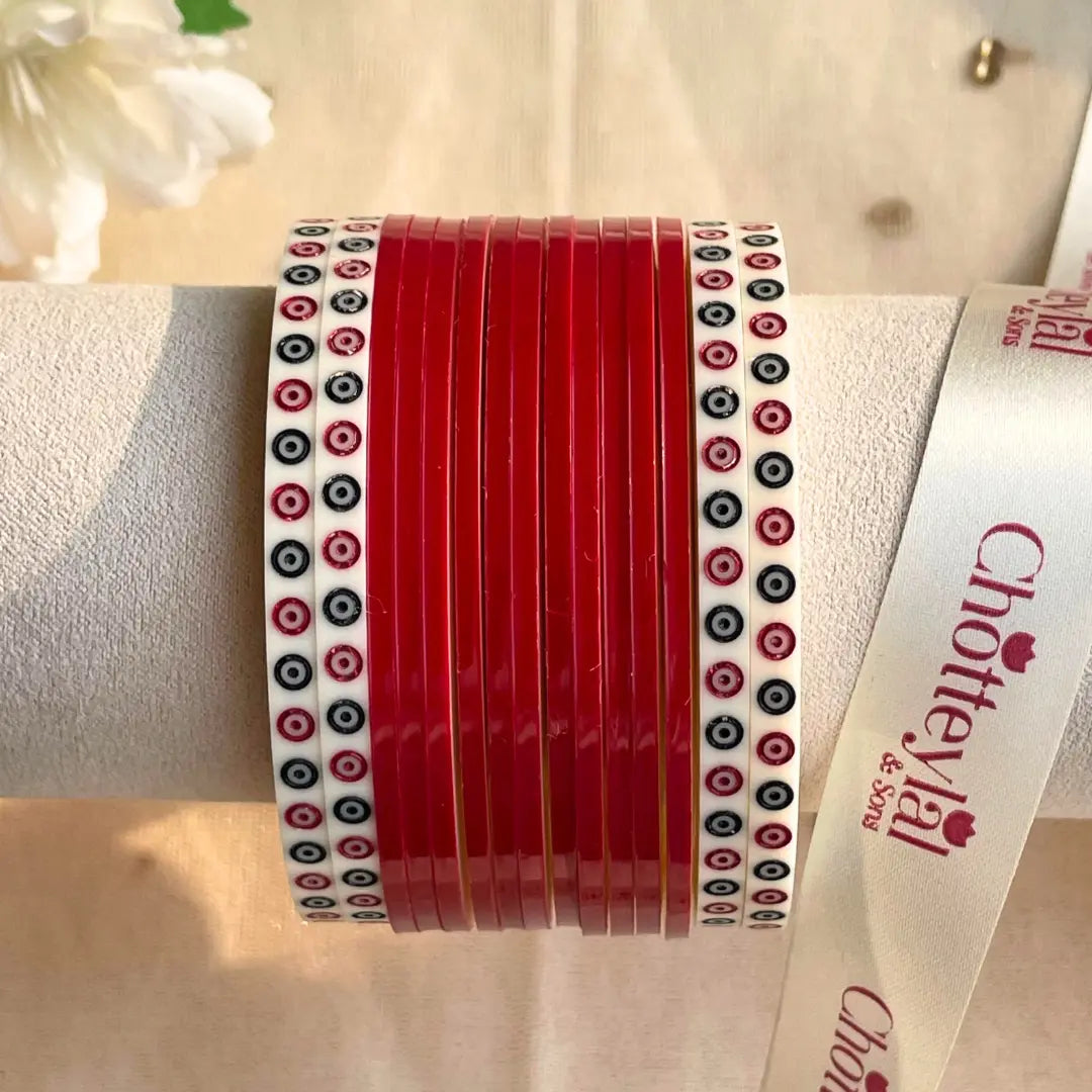 Pure Pearl Classic Heritage Diamond Dark Red Chooda Set of 15