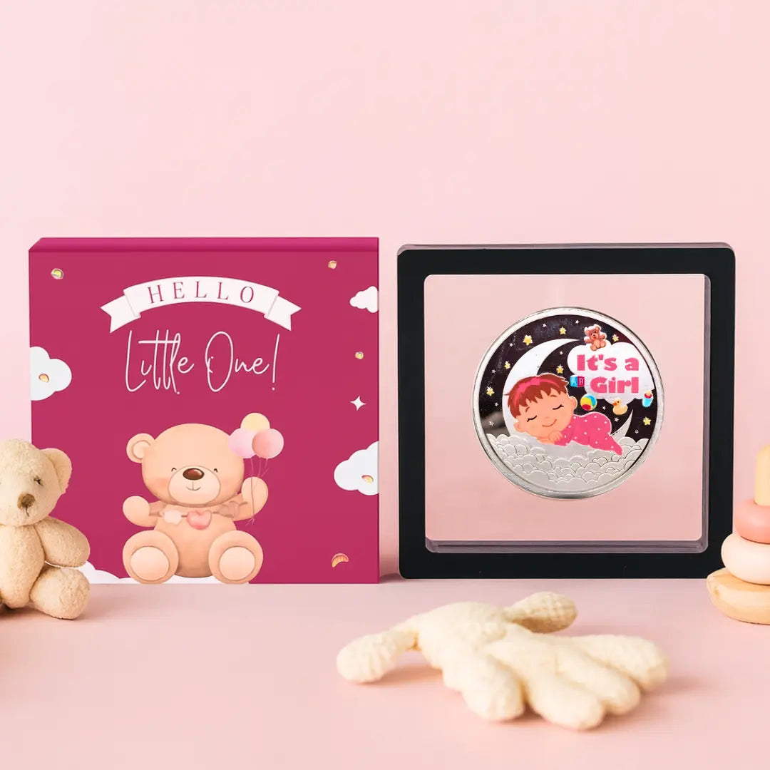 It's A Girl, UV Printed, Round, Single (Multiple Weights), 999 Purity Silver Coin - Ready To Ship