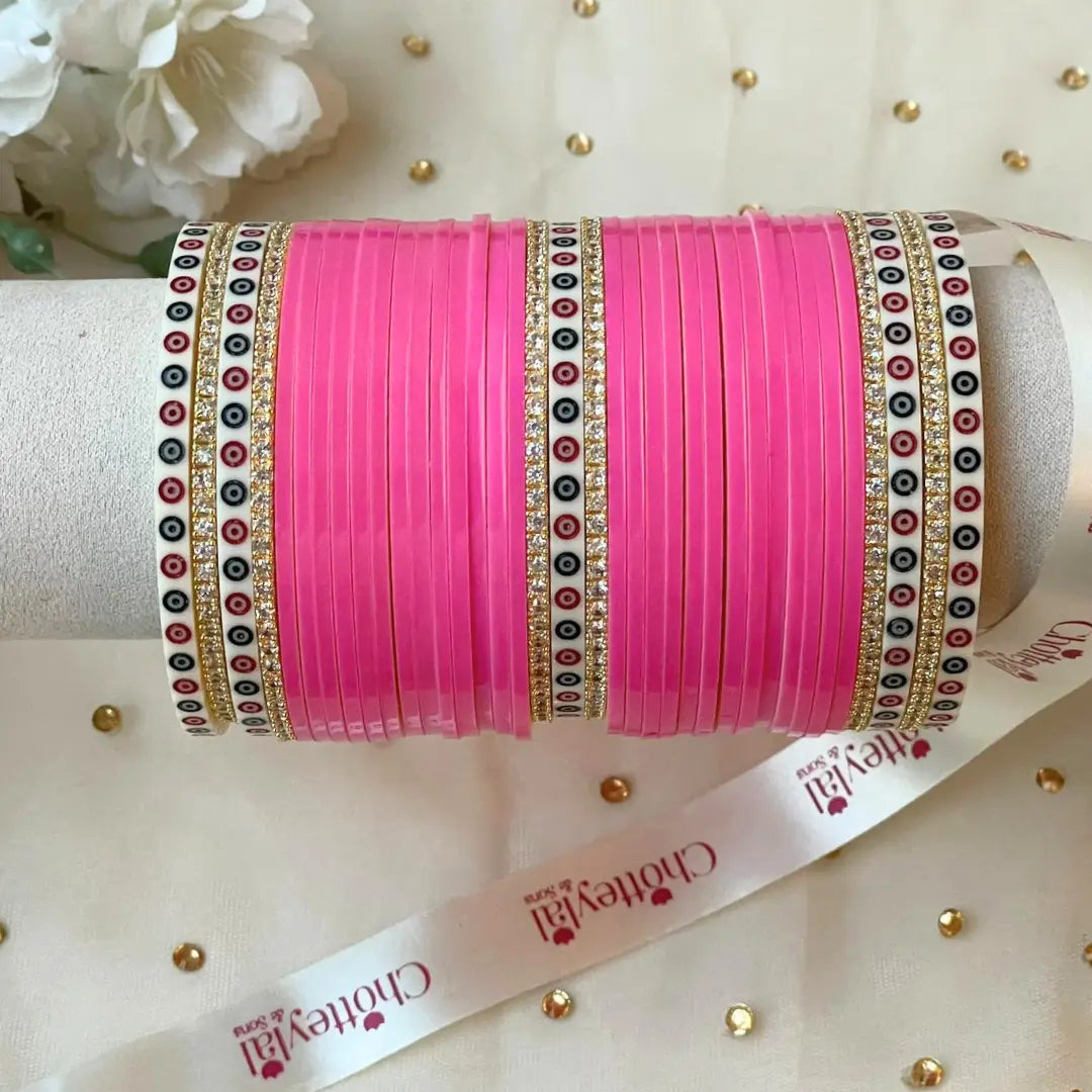 Pure Pearl Classic Diamond Heritage Pink Chooda Set of 31