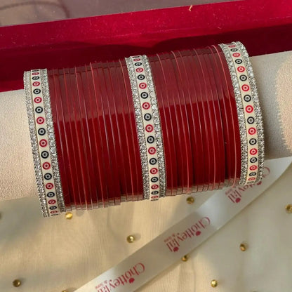 Pure Pearl Classic Diamond Maroon Chooda Set of 31