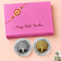 Classic Floral Coin Rakhi Gift - Set of 2 × 5g Coins