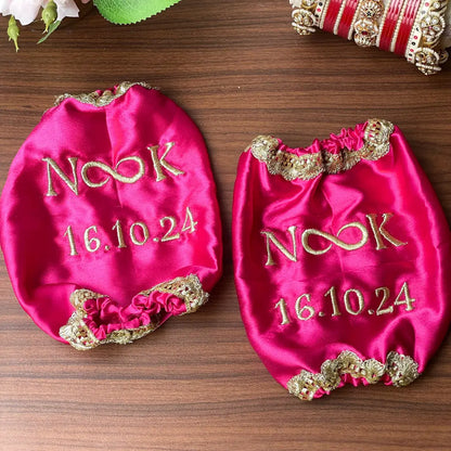 Pink Satin Chooda Cover With Lace  - Custom Made with Logo and Date