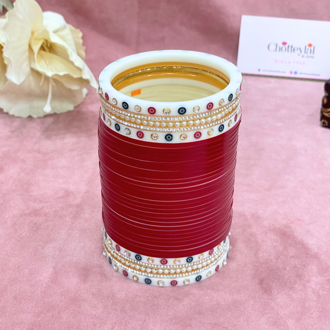 Semi Pearl Dark Red Designer Chuda | Chura | Chooda
