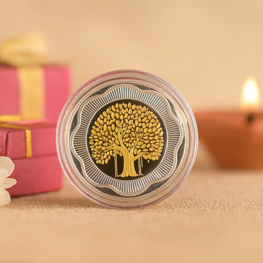 Banyan Tree, Tri-Color, Floral Shape, 5 Gram, 999 Purity Silver Coin - Ready To Ship