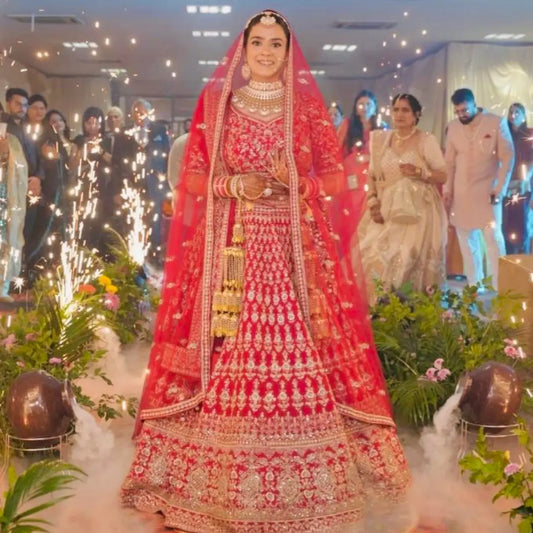 Traditional Elegance Redefined - Hand Finished Maroon Designer Chooda With Stone Bangles & Golden Palki Dome Long Bridal Kaleera