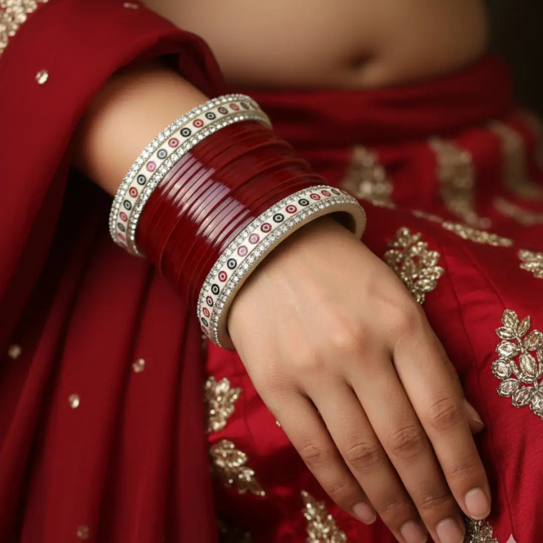 Pure Pearl Classic Diamond Maroon Chooda Set of 15