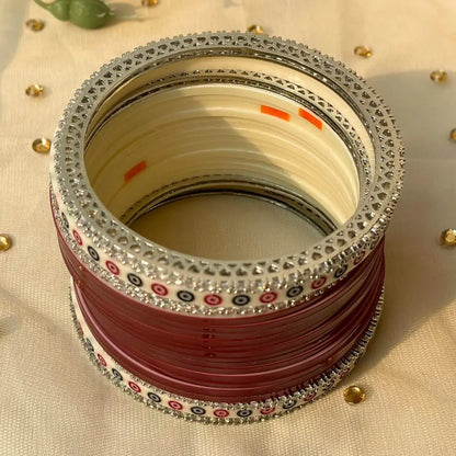 Pure Pearl Classic Diamond Maroon Chooda Set of 15