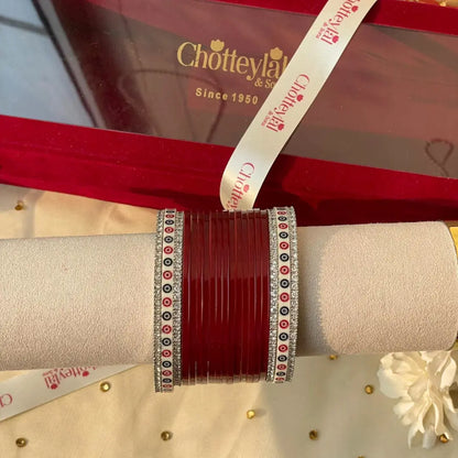 Pure Pearl Classic Diamond Maroon Chooda Set of 15