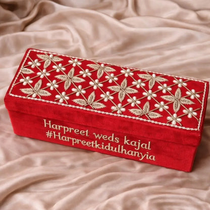 Designer Bridal Red Chooda Box Customised with Names, Dates, or Special Text