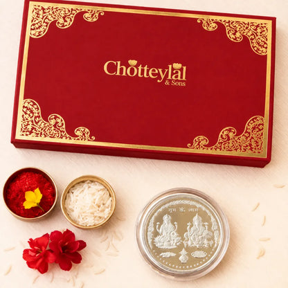 999 Pure Laxmi Ganesh 10 g Silver Coin Set With Red Box