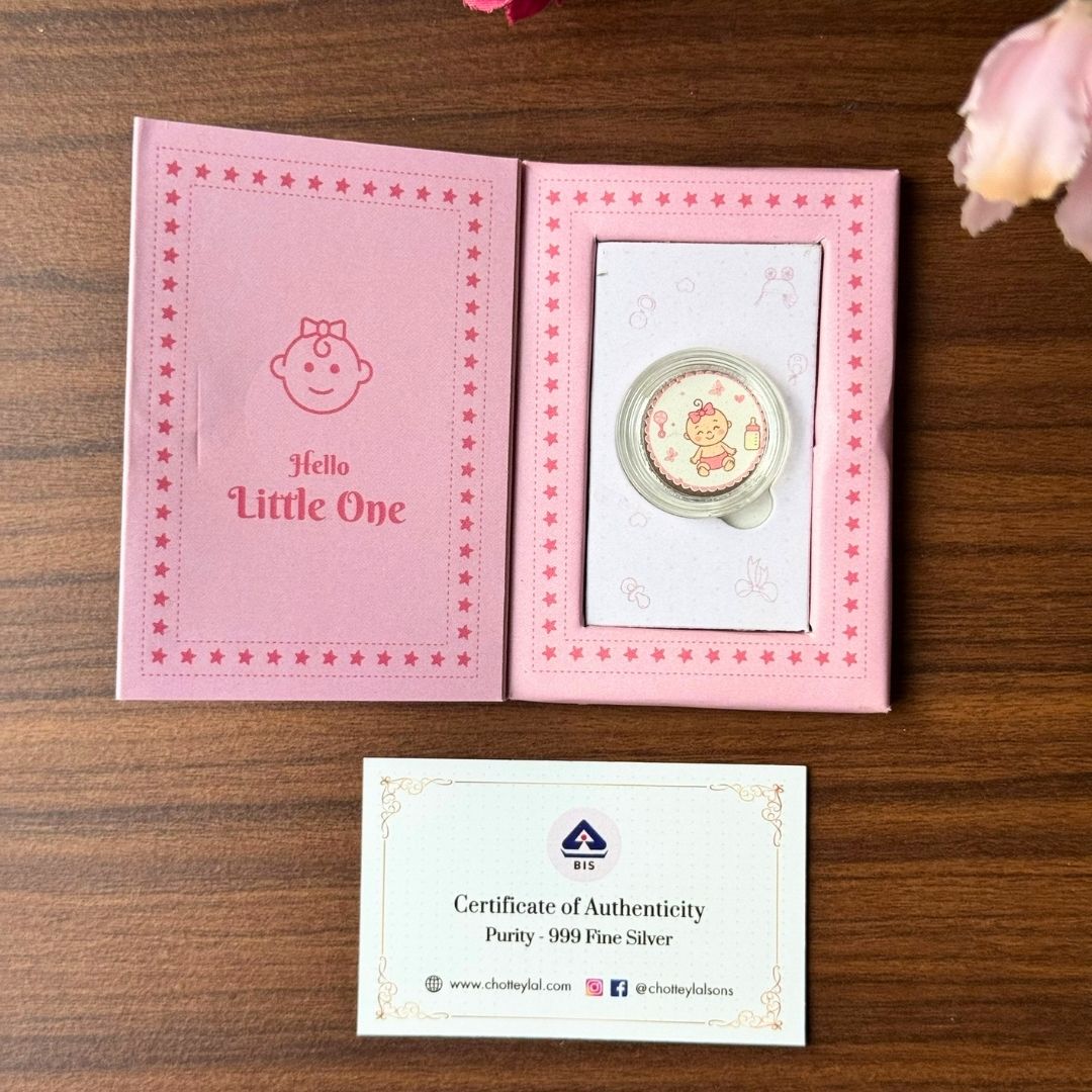 Baby Girl, Silver, Round Shape, 1 GM, 999 Purity Silver Coin