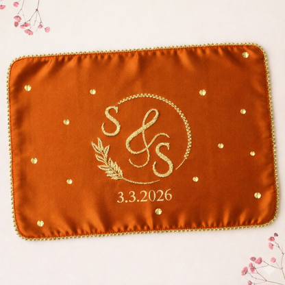 Traditional Orange Mehendi Seating Mat with Logo and 1 Line Text