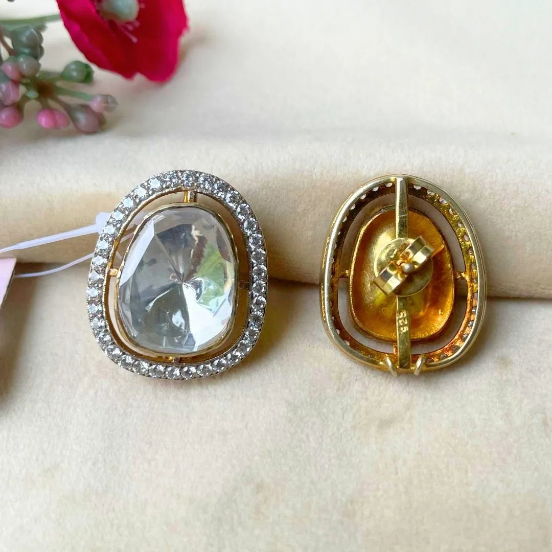 Classic Heritage Polki Earrings - 22K Gold Plated, 92.5 Pure Silver Base