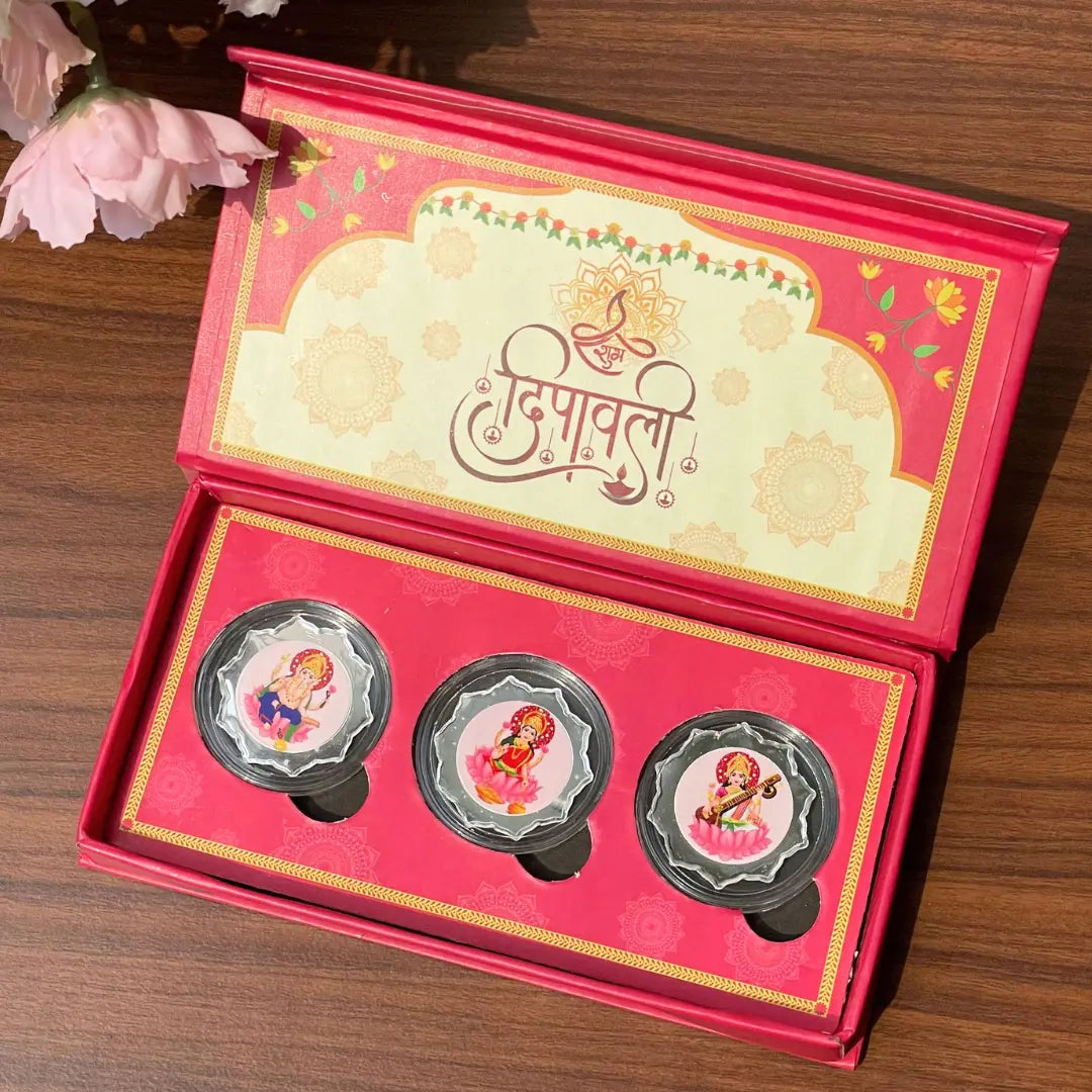 Laxmi Ganesh & Saraswati Ji Gift Box (Total 6 gm) - 999 Pure Silver