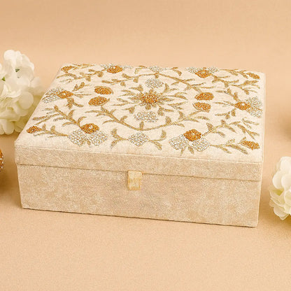 Luxury White/Ivory Velvet Bridal Combo Box With Golden Vine