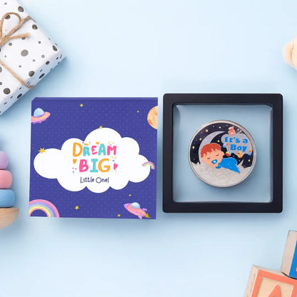 It's A Boy, UV Printed, Round, Single (Multiple Weights), 999 Purity Silver Coin - Ready To Ship