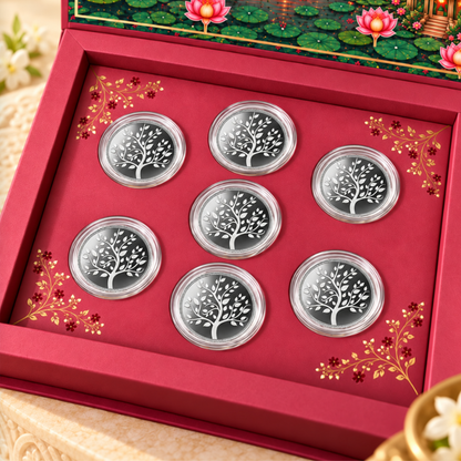 Gulabi Bagh Silver Shagun Gift Set of 7 Silver Coin Box