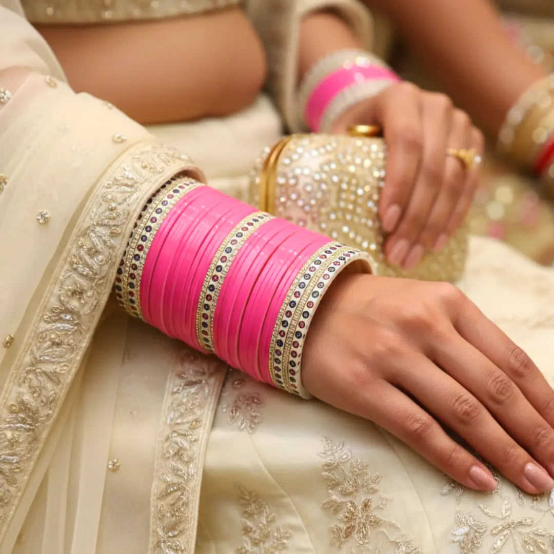 Pure Pearl Classic Diamond Heritage Pink Chooda Set of 31