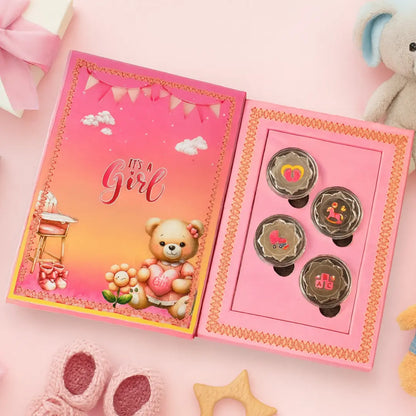It's A Girl, 10 Grams Silver Coin Pink Box (2.5g Each)- 999 Purity Silver Coins