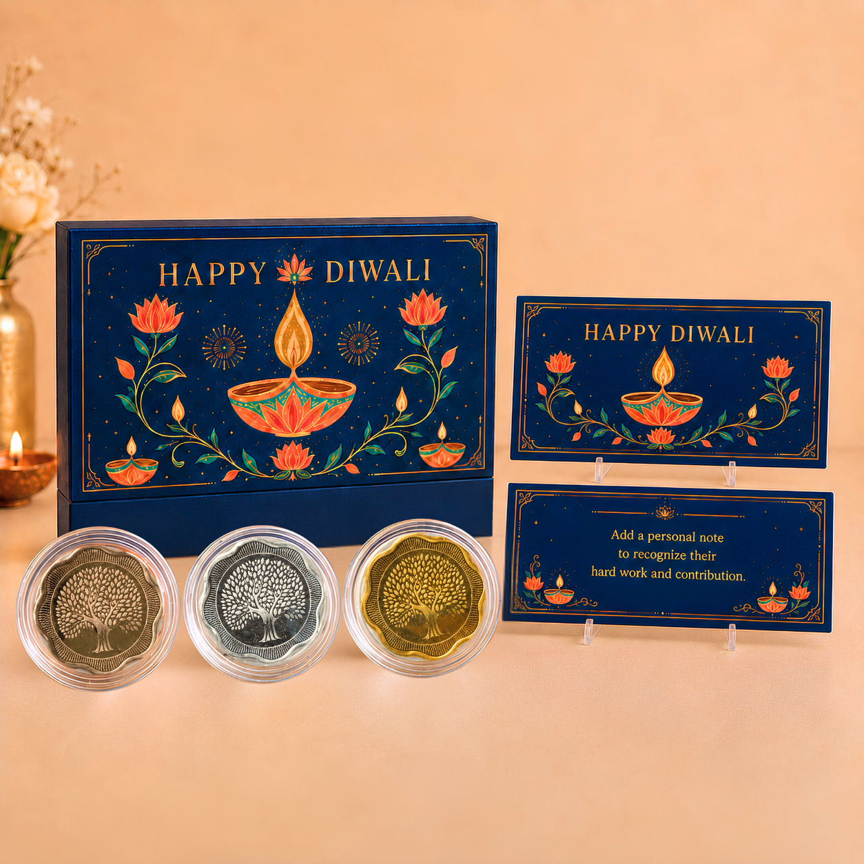 Shubh Deepawali - 6g Banyan Tree Floral Set - Add Logo/Message