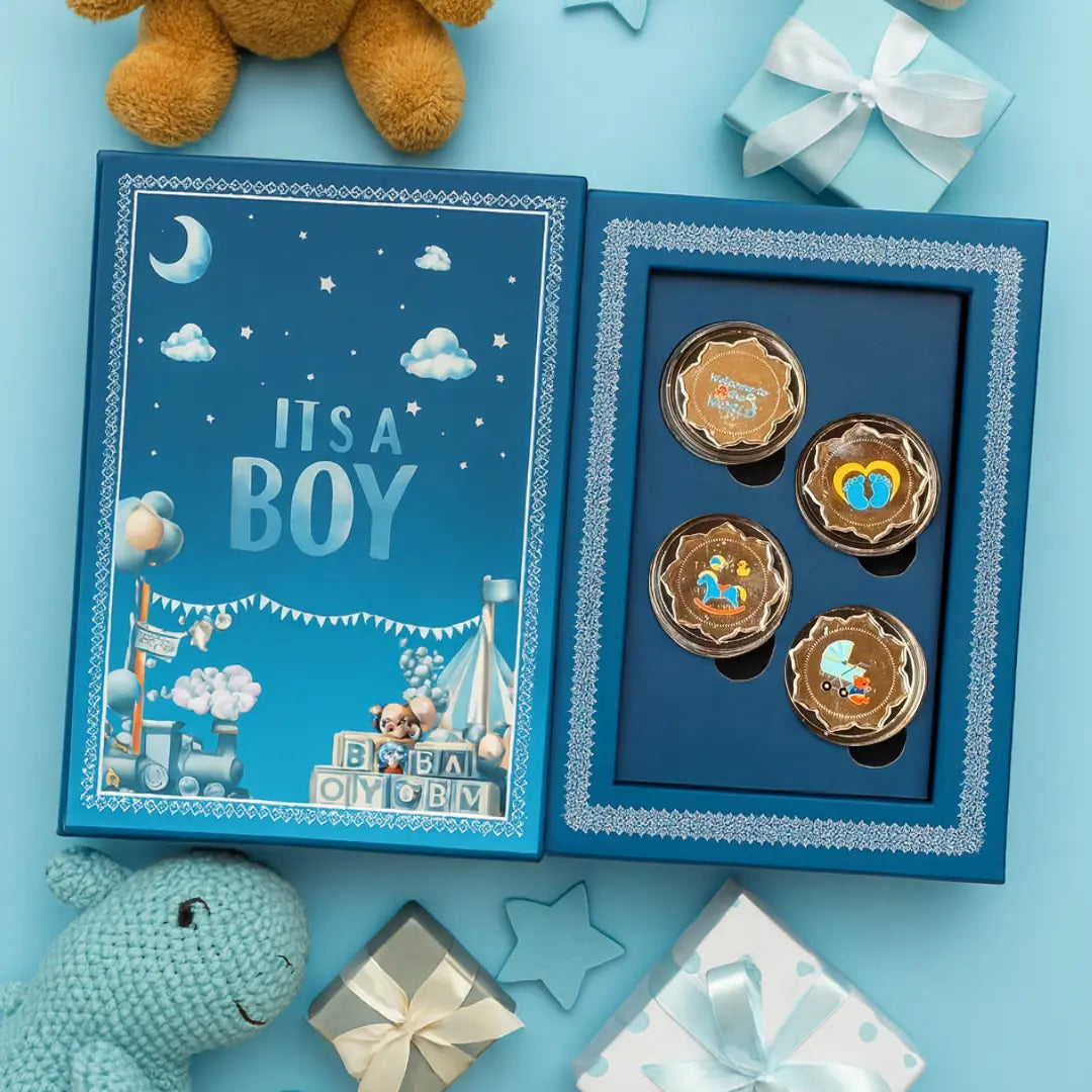 It's A Boy, 10 Grams Silver Coin Blue Box (2.5g Each)- 999 Purity Silver Coins