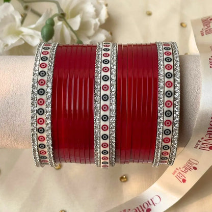 Pure Pearl Classic Diamond Dark Red Chooda Set of 21