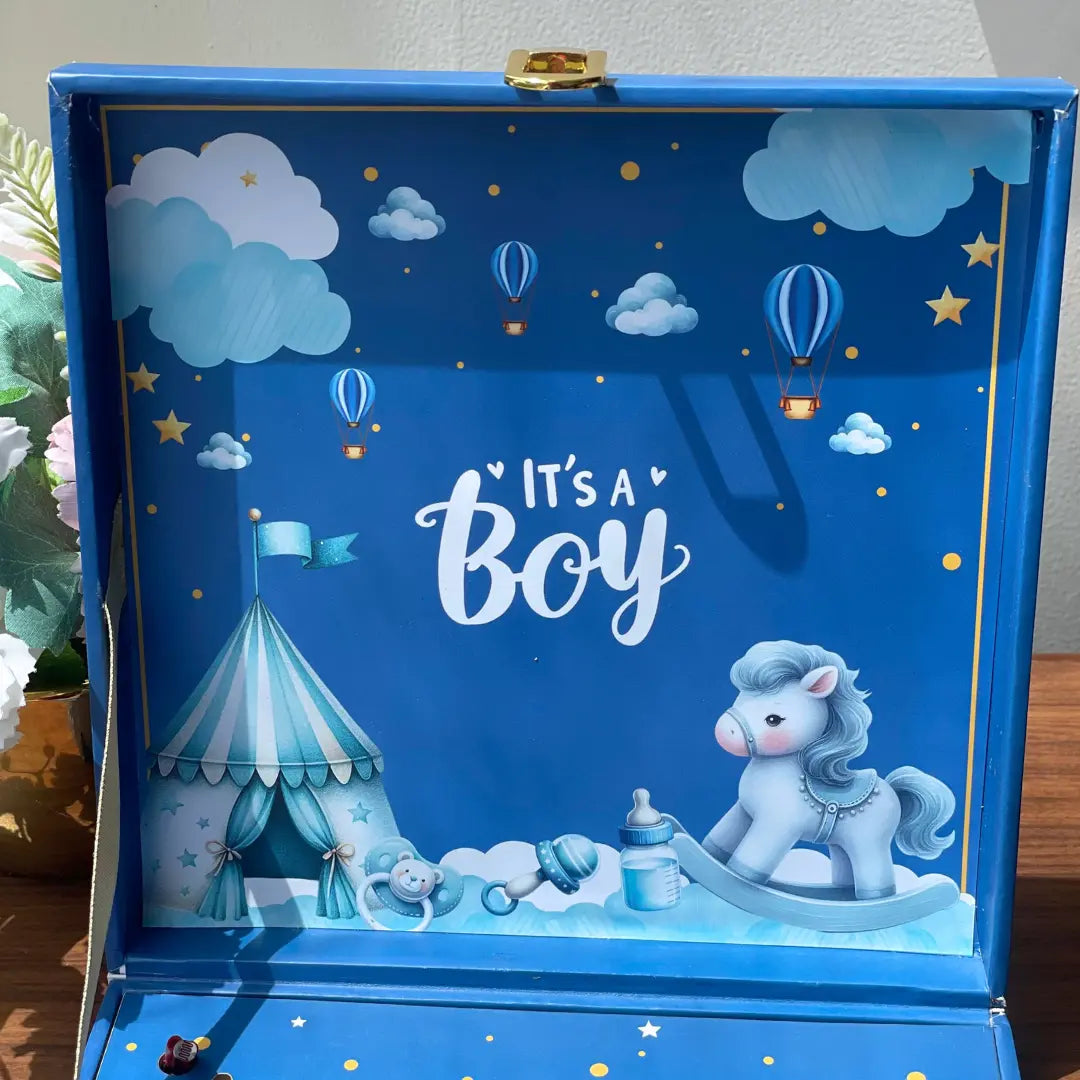 Musical Baby Boy Coin Box, UV Printed, Round Shape, Set of 5 Coins, (2 Gram Each), 999 Purity - Ready To Ship