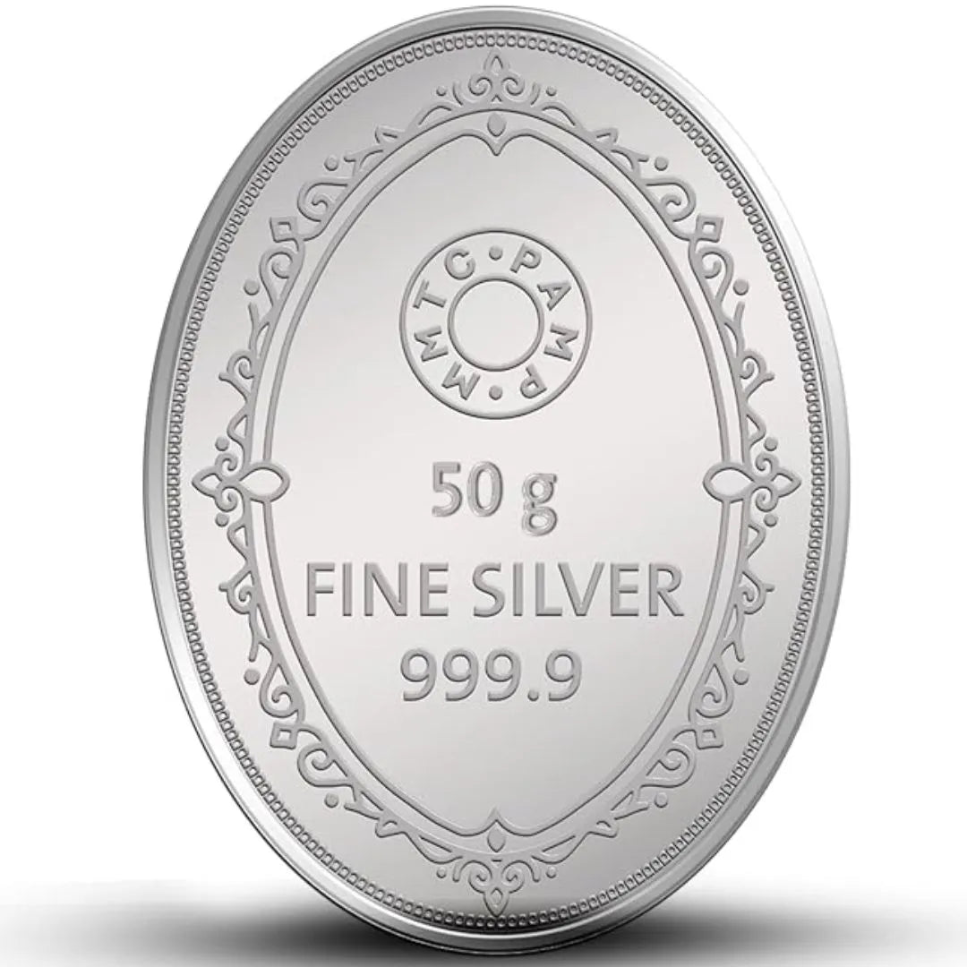 MMTC Queen of England, Silver Finish, Oval Shape, Single (50 Gram), 999 Purity Silver Coin - Ready To Ship