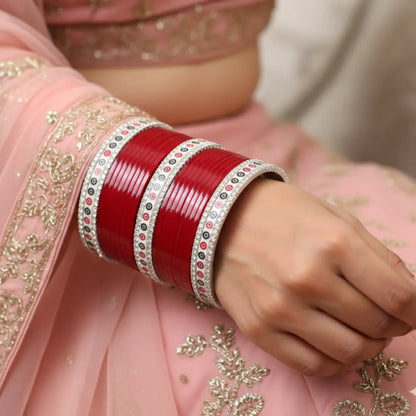 Pure Pearl Classic Diamond Dark Red Chooda Set of 21