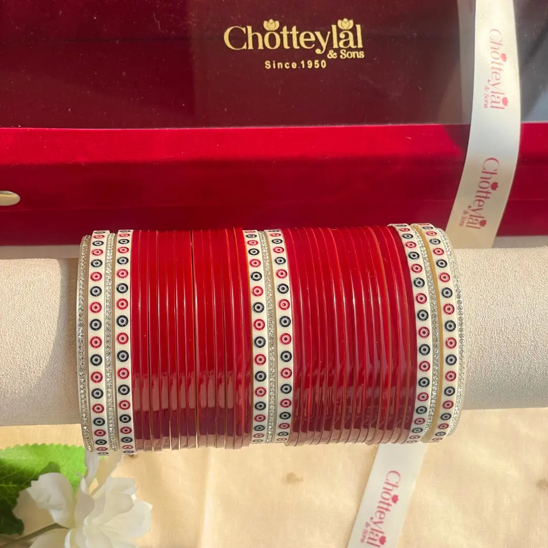 Pure Pearl Classic Heritage Diamond Maroon Chooda Set of 31