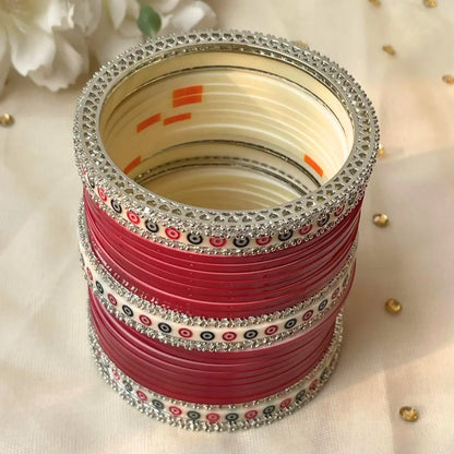 Pure Pearl Classic Diamond Dark Red Chooda Set of 21